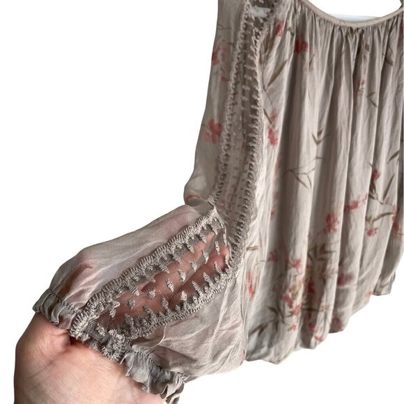 NWT AMBRA Made In Italy Silk Top Long Sleeve Floral Lace Gray Fango Womens Large - Picture 4 of 13